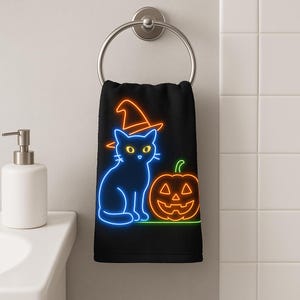 Halloween Katze Handtuch Neon: Gruseliges Halloween Kürbis Dekor