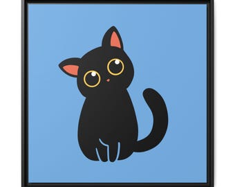Black Cat Framed Canvas Art: Whimsical Pet Home Decor