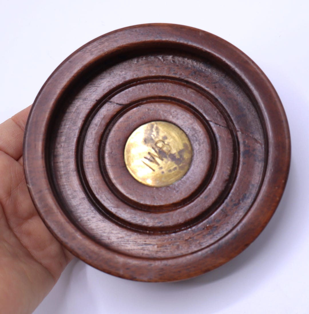Vintage Wooden Coasters With Brass Center - Etsy