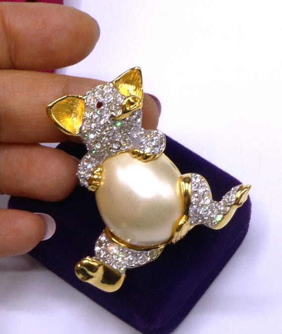 Vintage signed Kenneth Jay Lane KJL gold tone rhi… - image 5