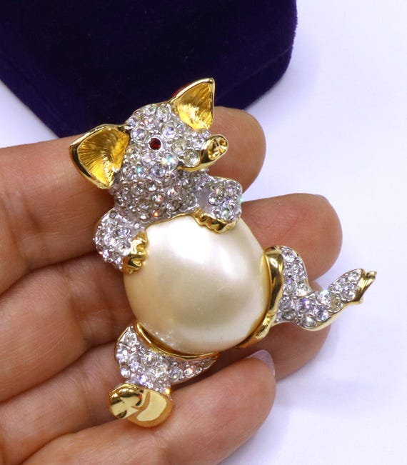 Vintage signed Kenneth Jay Lane KJL gold tone rhi… - image 1