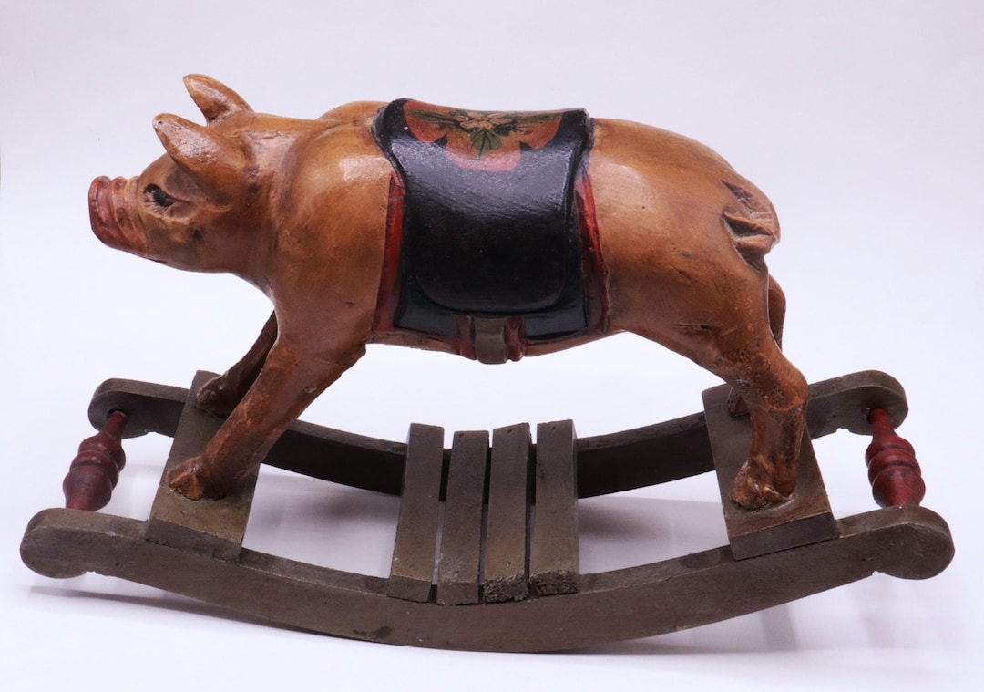 Vintage Hand Carved Painted Wooden Pig Folklore Rocking 13” - Etsy