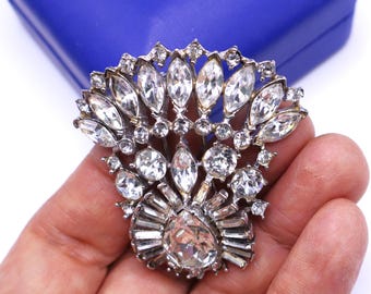 Vintage 30's silver tone & clear rhinestone dress clip