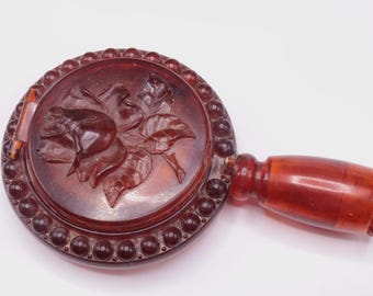 Vintage 40s’50s Trio‑Ette red plastic vanity compact double mirror