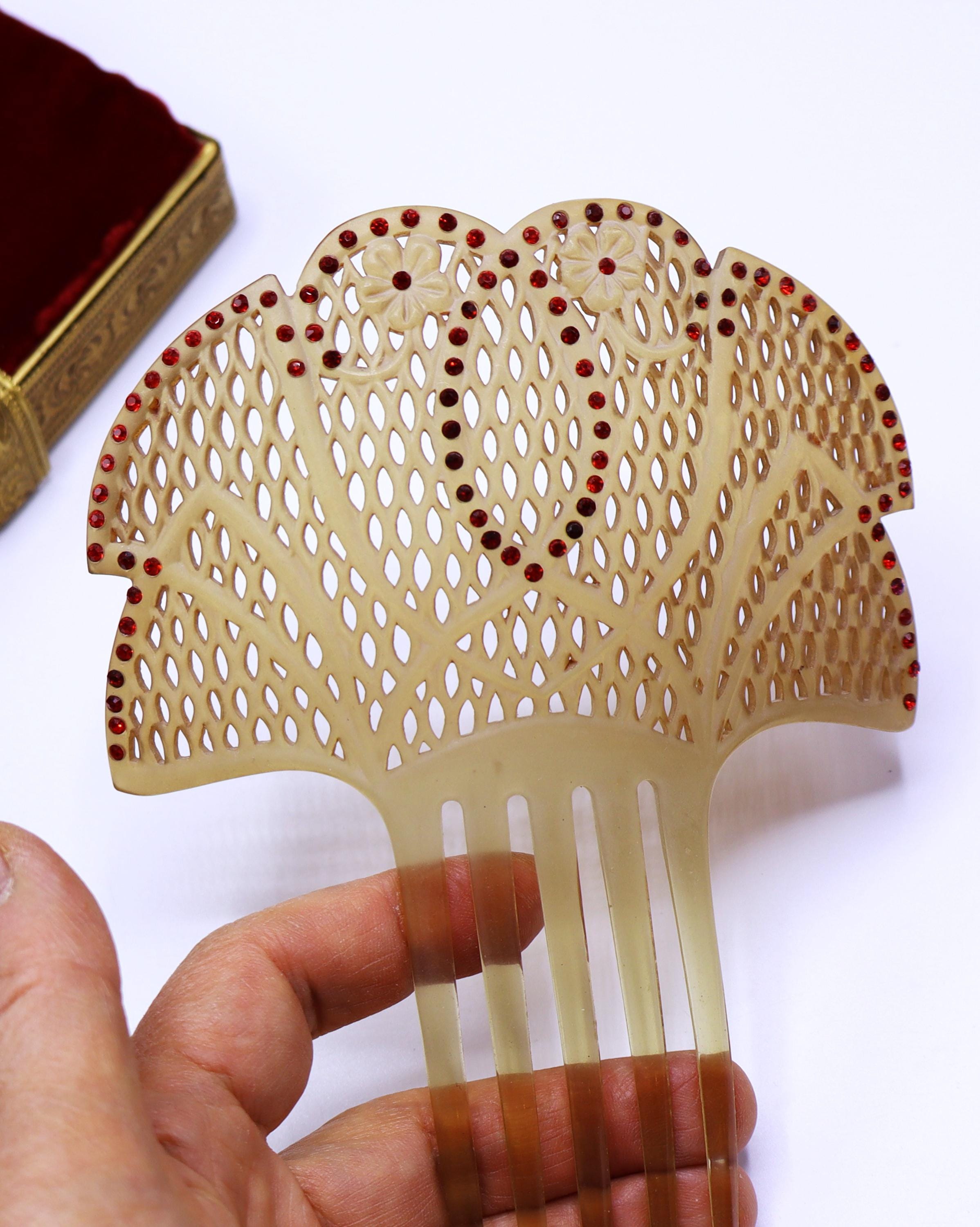 Vintage, Lot of 4 Celluloid Ivory Backcombs or Haircombs with Rhinestones Antique Celluloid Hair Comb - Etsy main image 3
