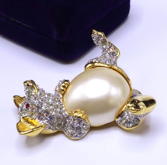 Vintage signed Kenneth Jay Lane KJL gold tone rhi… - image 4