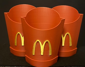 McDonald Fries Inspired Succulent Planter Pot with Drain Hole & Saucer - 3D Printed