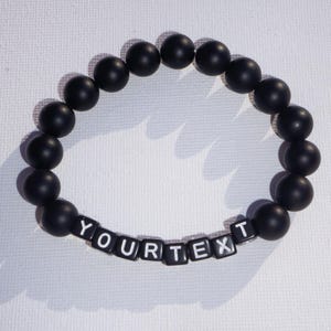 Custom Matte Black Onyx Beaded Bracelet for Men: Personalized Word/Name