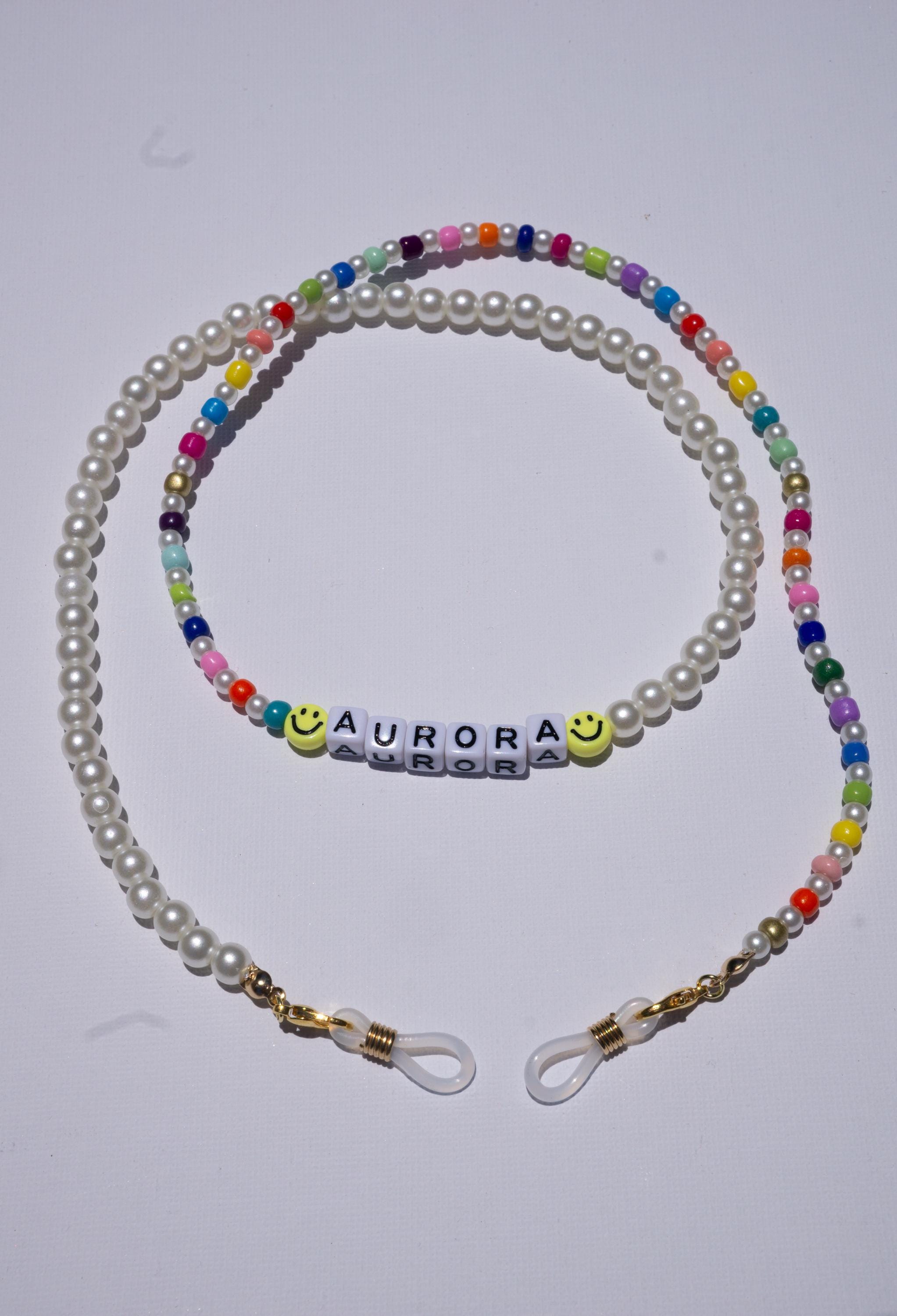 名入れビーズ付きキッズメガネチェーン | Rainbow + Pearls - Etsy 日本