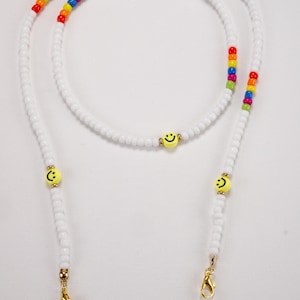 White & Rainbow Smiley Face Glasses Chain