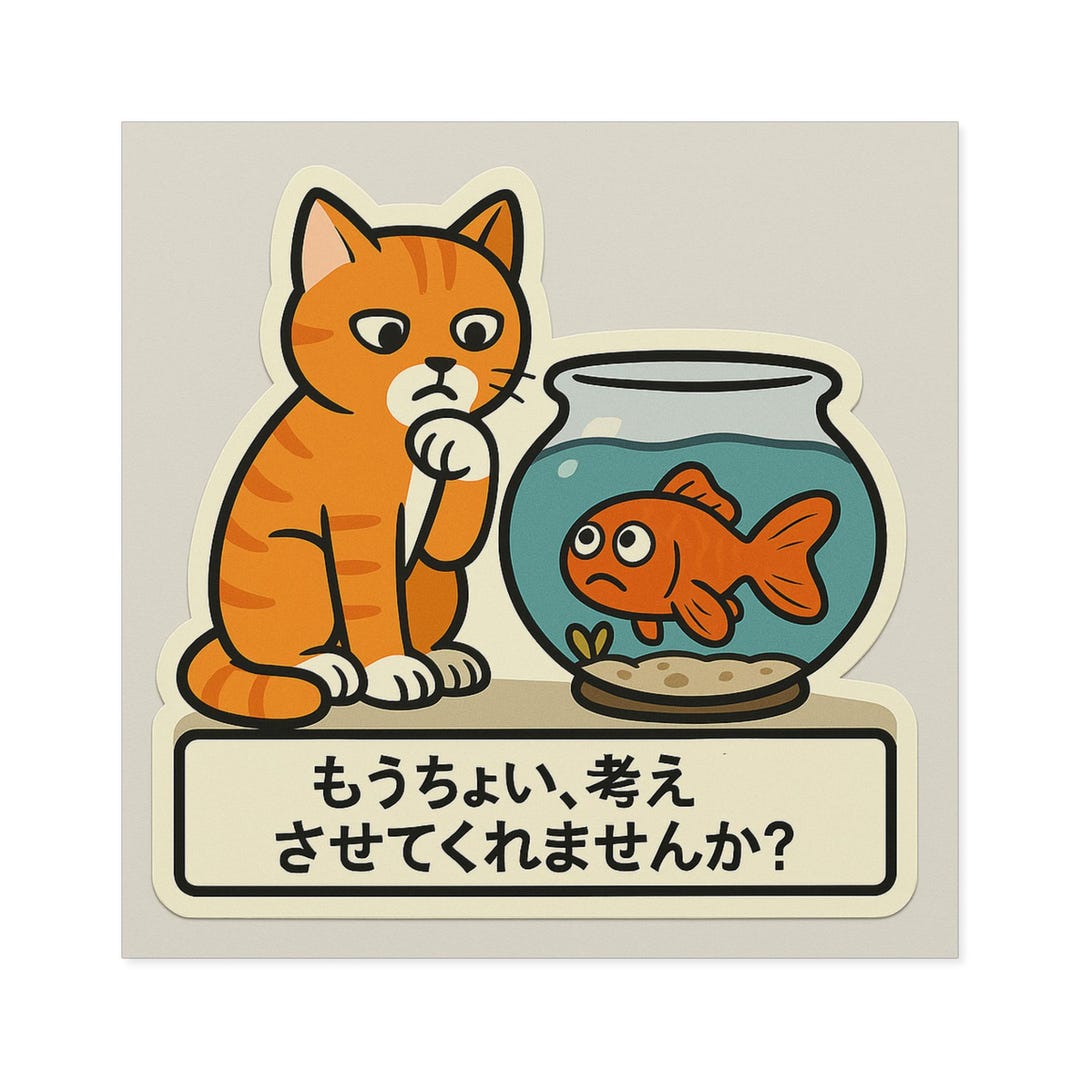 Cute Cat and Fish Square Stickers, Fun Decor for Cat Lovers, Pet-themed ...