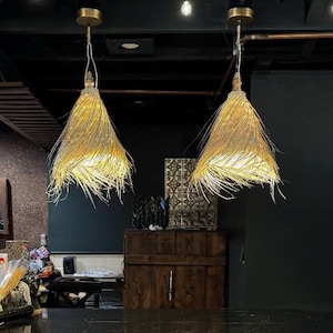 Handcrafted Palm Braided Lampshade: Boho Woven Ceiling Light