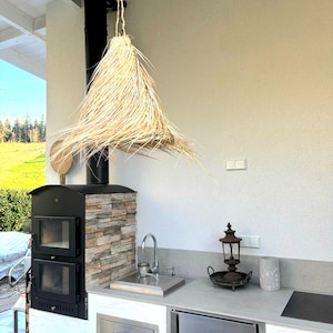 Handcrafted Palm Braided Lampshade: Boho Woven Ceiling Light