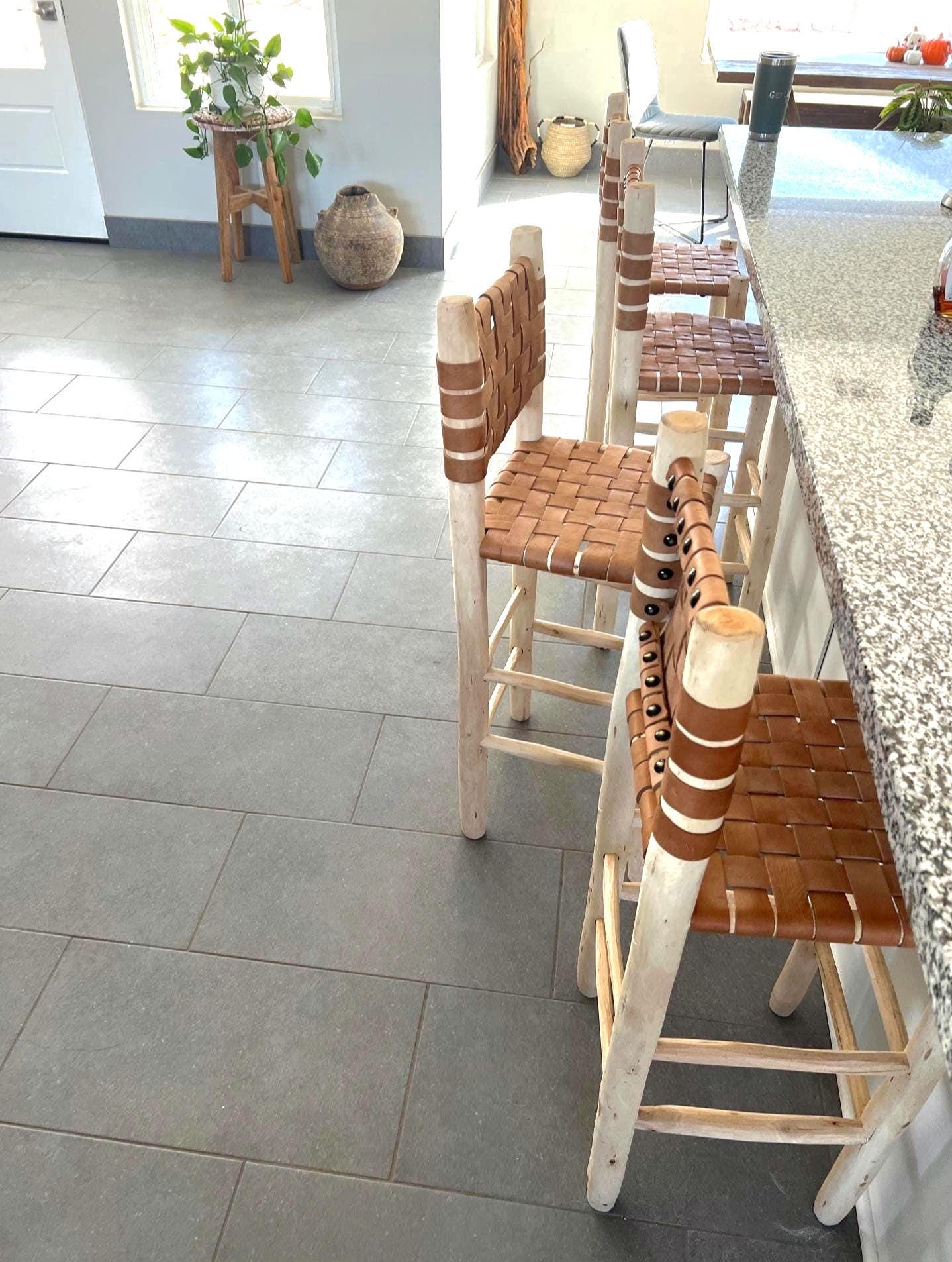 レザーバースツール - 回転カウンターチェア - 素朴なレザーと木製の