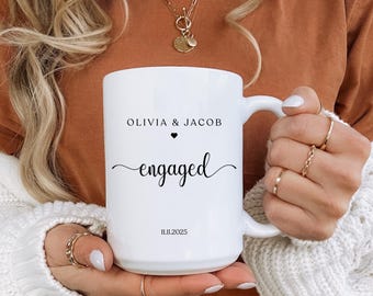 Personalized Engagement Mug, Custom Wedding Coffee Mug For Couple, Newly Engaged Gift, Bridal Shower Present, Mr And Mrs Coffee Cups Set