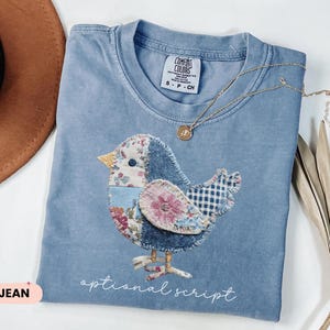 Personalized Patchwork Bird Shirt, Comfort Colors Floral Bird Tee, Cottagecore Nature Lover Gift, Custom Name Shirt, Spring Graphic Tee