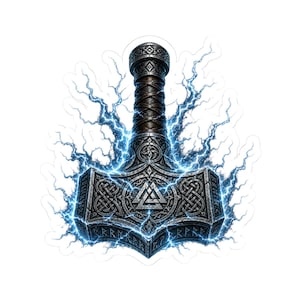 Mjolnir Sticker Thor Hammer Norse Mythology Viking Rune Lightning Decal