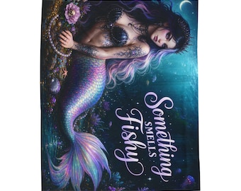 Mermaid Illustration Velveteen Blanket | "Something Smells Fishy" Artwork