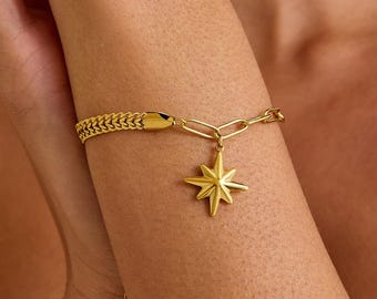 18k Gold Plated North Star Bracelet, Dainty Celestial Chain Jewelry for Women Everyday, Christmas