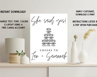 Cartel para fiesta de compromiso: Torre de champán - Plantilla editable de Canva (18x24)