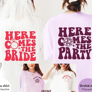 Custom Retro Bachelorette Party Shirts, Here Comes The Bride, Retro Bachelorette Tees, Matching Bridal Shower Gift, Disco Party Shirt