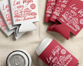 Custom Bachelorette Vegas Can Coolers, Retro Casino Party Favors, Vegas Wedding Decor Party