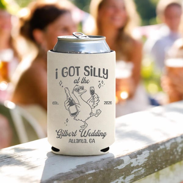 Custom Silly Goose Wedding Toss Can Cooler, Funny Wedding Party Favors, Personalized Wedding Cozies