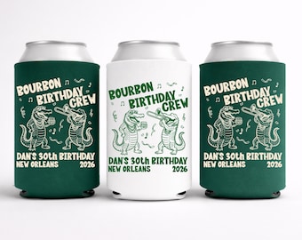 New Orleans Birthday Can Cooler, Nola Birthday, 30th Birthday Bourbon Crew, Personalized Party Mardi Gras Can Holders, Travel Favors