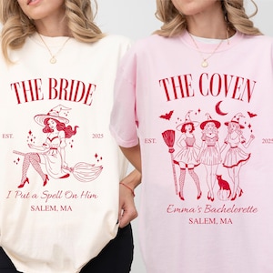 Custom Witchy Bachelorette Shirt, Halloween Bachelorette Shirt, Personalized Witch Bach Shirt, Spooky Bride Tee, Comfort Colors Matching Tee