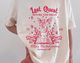 Aangepast leesgrage vrijgezellenshirt, Last Quest Before The Dress bruidsfeest, Renaissance Fantasy Bach Party Tee