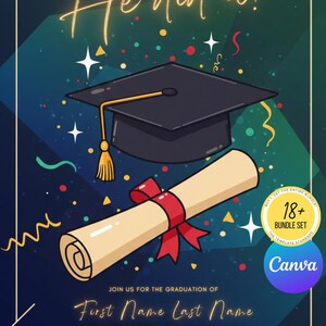 Flyer modifiable d'invitation pour l'obtention du diplôme | Soirée de remise des diplômes promotion 2025 Félicitations au diplômé