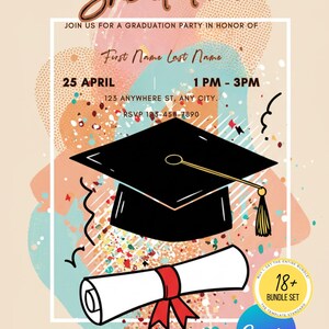 Flyer modifiable d'invitation pour l'obtention du diplôme | Soirée de remise des diplômes promotion 2025 Félicitations au diplômé