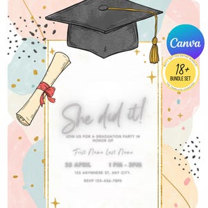 Flyer modifiable d'invitation pour l'obtention du diplôme | Soirée de remise des diplômes promotion 2025 Félicitations au diplômé