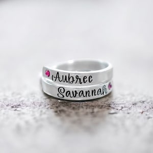 Personalized Name Ring, Mother&#39;s Wrap Ring, Birthstone Name Ring, Adjustable, Two Name Ring, Mom Grandma Ring, Anti-tarnish, Kids Name Ring