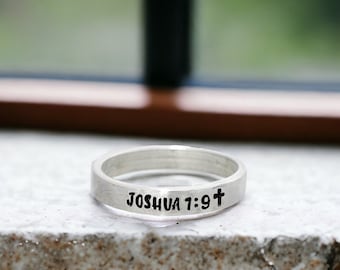 Cross Ring, Bible Verse Ring, Joshua 1:9, Scripture Ring, Faith Ring, Skinny Stacking Ring, Inspirational Ring, Minimalist, Baptism Gift