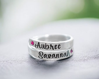 Mom Ring, Personalized Name Ring, Mother's Wrap Ring, Birthstone Name, Adjustable, Two Name Ring, Mom Grandma, Anti-tarnish, Kids Name Ring