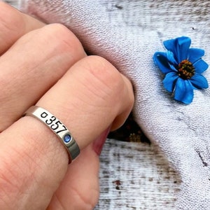 Personalized Stacking Ring, Police Officer, Badge Number, Police Wife, Jewelry,  Thin Blue Line, Skinny Stacking Ring, Gift, Back the Blue