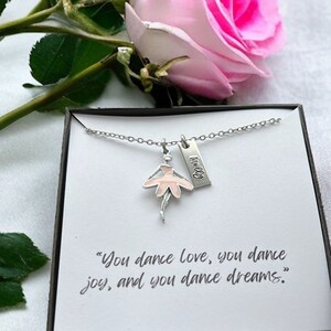 Girl Ballerina Necklace, Personalized, Daughter Name Necklace, Little Girl Jewelry, Gift her, Pink Ballerina, Birthday Party Favor, Dance