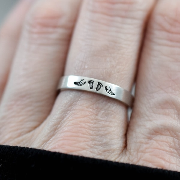 Stacking Ring, Child Loss Memorial Ring, Angel Wings, Skinny, Miscarriage Jewelry, Baby Feet, Footprints, Dainty, Infant Loss, Stackable