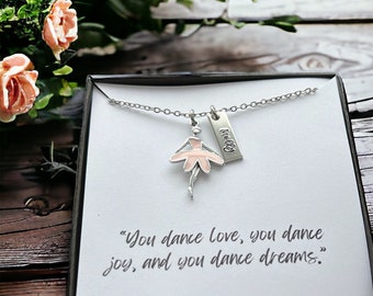 Personalisierte Ballerina-Halskette, Tochter-Namenskette, kleiner Mädchen-Schmuck, Geschenk für sie, rosa Ballerina, Mädchen-Geburtstagsparty-Gastgeschenk, Tanz