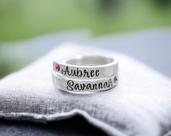Mom Ring, Personalized Name Ring, Mother's Wrap Ring, Birthstone Name, Adjustable, Two Name Ring, Mom Grandma, Anti-tarnish, Kids Name Ring