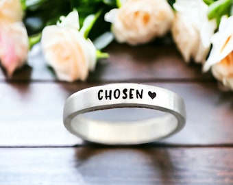 Chosen Ring, Stacking Ring, Christian Ring, Personalized Stackable, Self Worth, Skinny Ring, Inspirational Self Love Gift, Faith Love Hope