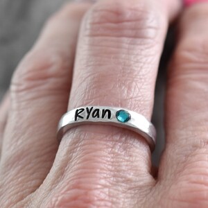 Personalized Ring - Birthstone Name Ring - Stacking Ring - Minimalist Ring - Skinny Ring - Stacked - Layering Ring - Mom Ring - Kids Names