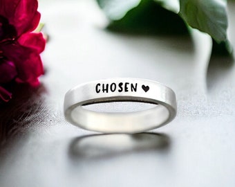 Chosen Ring, Stacking Ring, Christian Ring, Personalized Stackable, Self Worth, Skinny Ring, Inspirational Self Love Gift, Faith Love Hope