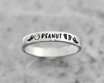 Stackable Ring, Personalized Memorial Ring, Name Birthstone, Angel Wings, Baby Feet, Skinny Ring, Miscarriage Jewelry, Infant Child Loss