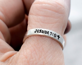 Scripture Ring, Cross Ring, Bible Verse Ring, Faith Ring, Skinny Stacking Ring, Inspirational Ring, Minimalist, Joshua 1:9