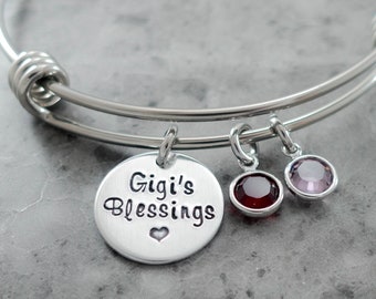 Personalized Grandma Bracelet, Gigi Bangle Bracelet, Charm Bracelet, Grandma's Blessings, Mom, Mimi, Gram, Nana, Mimi, Grammy