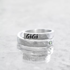 Wrap Ring - Personalized Birthstone Name Ring - Stacking Ring - Grandma Ring - Mom Nana Mimi Oma Gigi Name Ring - Anti-tarnish - Adjustable
