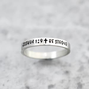 Scripture Ring, Cross Ring, Bible Verse Ring, Faith Ring, Skinny Stacking Ring, Joshua 1:9, Inspirational Ring, Minimalist, Be Strong