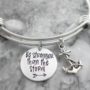 Charm Bracelet - Be Stronger than the Storm - Inspirational Awareness Wire Bangle - Empowering Jewelry - Personalized - Motivational Gift